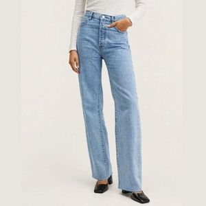 Mango Nora High Waist Raw Hem Wide Leg Button Fly Jeans, size 8 (EUR 40)